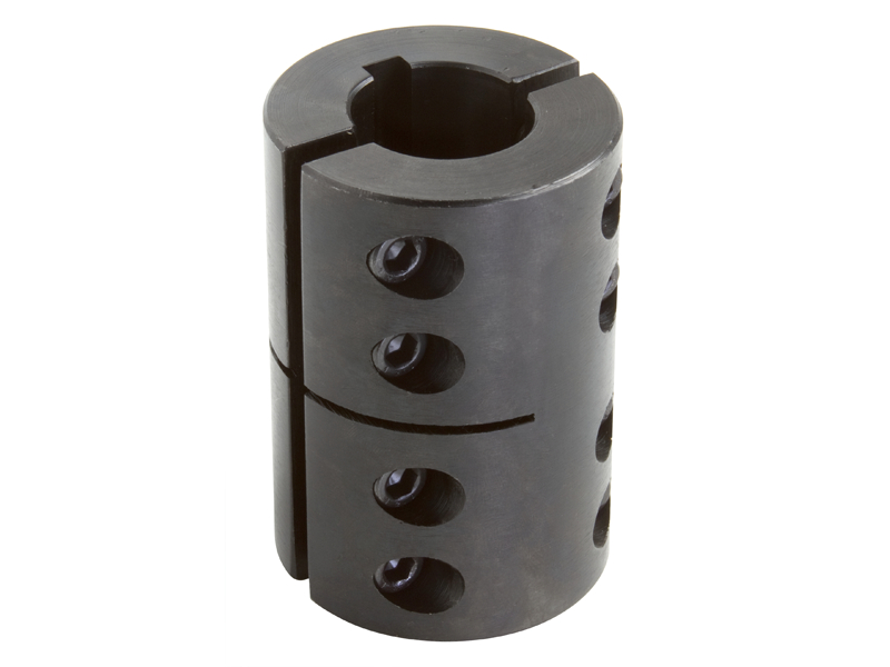 Black Oxide Plating Clamping Coupling Climax Part CC-125-125-KW Mild Steel 1/4-28 x 3/4 Set Screw 1 1/4 inch X 1 1/4 inch bore 3 3/8 inch length 2 1/4 inch OD 