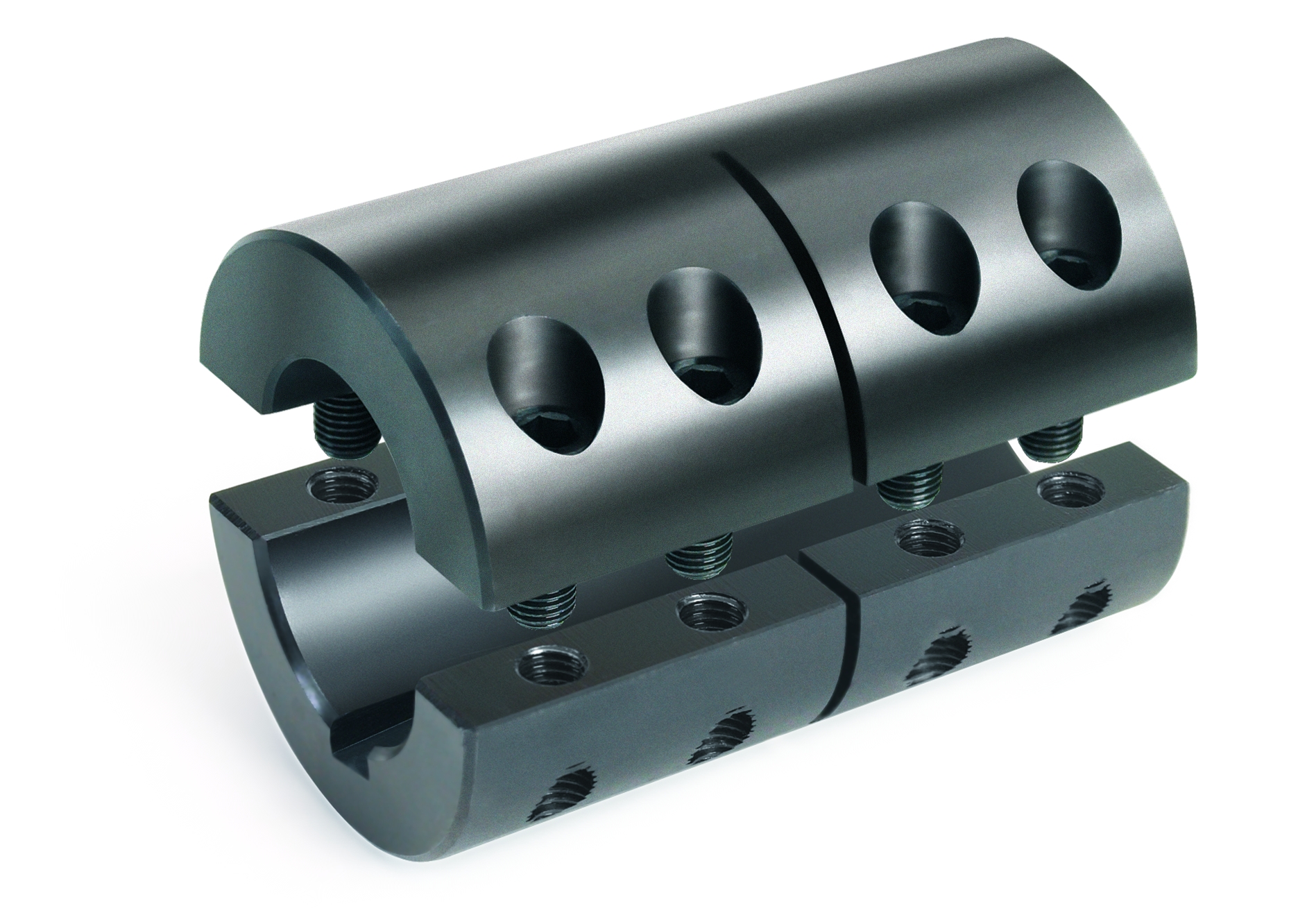 Side 2CC Series Black Oxide Climax Metal Products 2CC-125-125-KW Two-Piece Clamping Couplings Recessed Screw w/Keyway 2CC-Series ASTM A108 Side 1: 1.2500 in Bore Steel Bore 